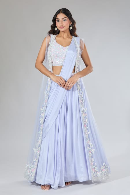 Samyukta Singhania Embroidered Jacket Draped Lehenga Set 