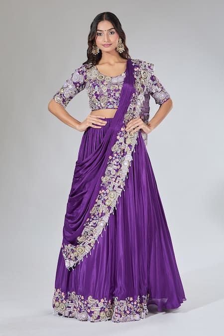 Samyukta Singhania Embroidered Blouse & Draped Pleated Lehenga Set 