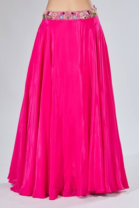 Shop Samyukta Singhania Fuchsia Silk, Crepe, Organza Pearls, Sequins, Embroidery Draped Lehenga Set Online at Aza Fashions Shop_Samyukta Singhania_Fuchsia Silk, Crepe, Organza Pearls, Sequins, Embroidery Draped Lehenga Set_Online_at_Aza_Fashions