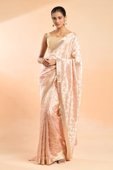 Mint N Oranges Gul Woven Pink Saree With Unstitched Blouse 