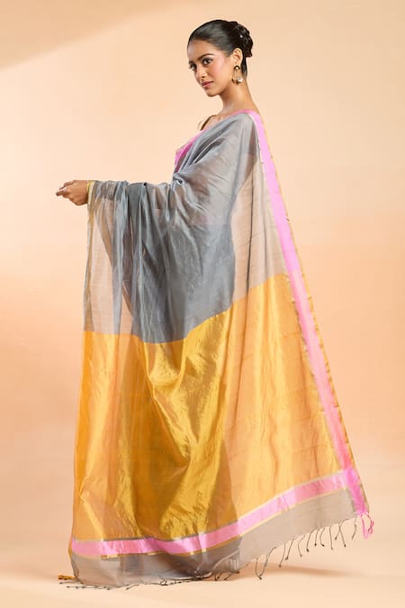 Mint N Oranges Contrast Border Pure Chanderi Saree 