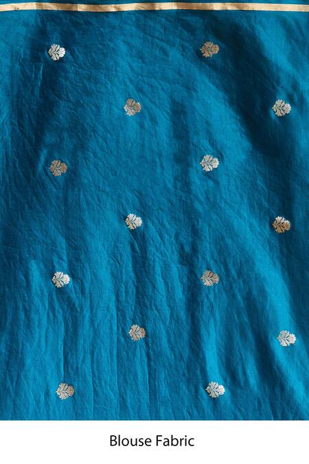 Buy_Mint N Oranges_Blue Satin, Silk Embroidery Floral Vine Woven Saree