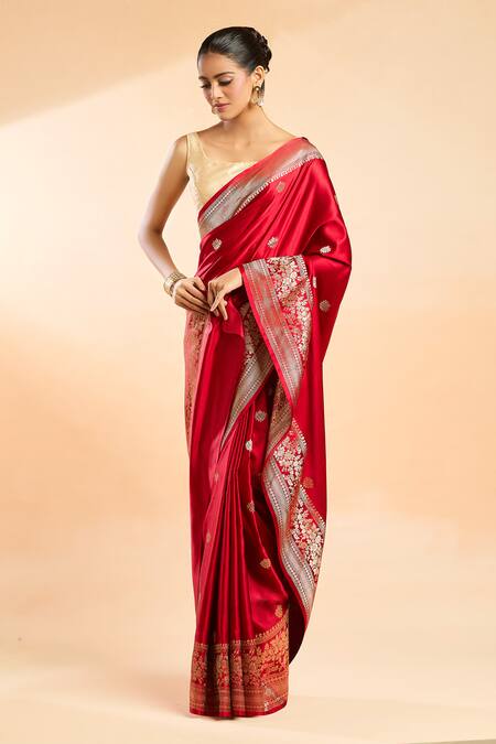 Buy Mint N Oranges Red Satin, Silk Embroidery Booti Woven Saree Online at Aza Fashions Buy_Mint N Oranges_Red Satin, Silk Embroidery Booti Woven Saree_Online_at_Aza_Fashions