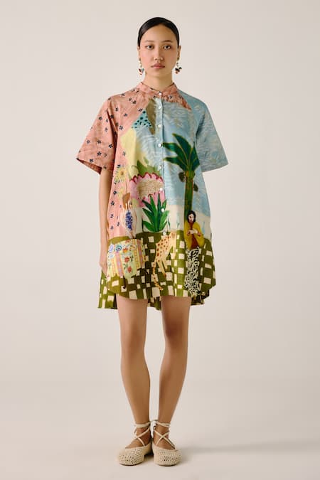 Cord Multicolor A-Line Shirt Dress