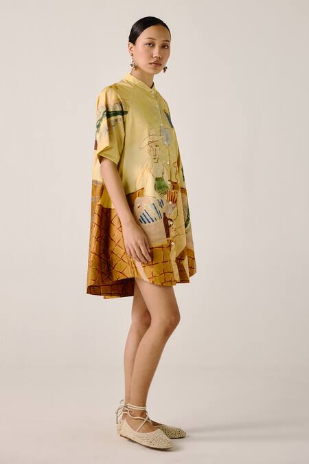 Buy Cord Multi Color Cotton Collared A-line Shirt Dress With Fisherman Print Online at Aza Fashions Buy_Cord_Multi Color Cotton Collared A-line Shirt Dress With Fisherman Print _Online_at_Aza_Fashions