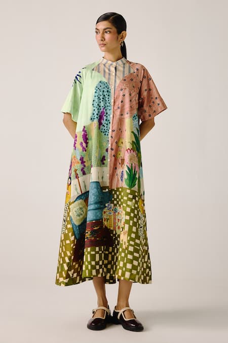 Cord Multicolor Alice Print Shirt Dress