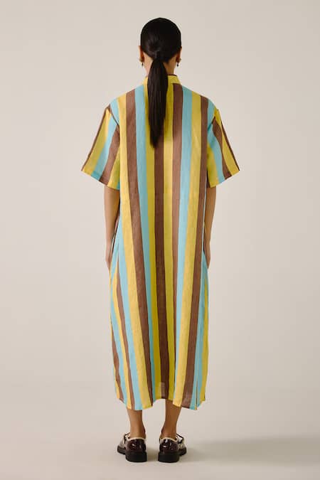 Cord Multicolor Stripe Print Midi Dress 