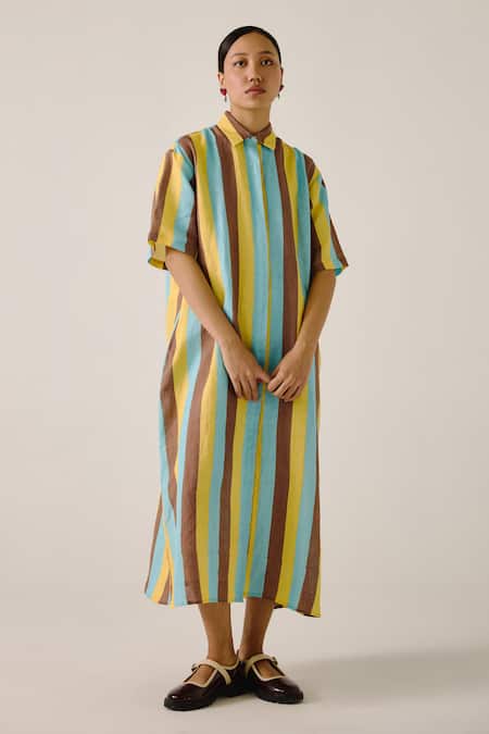 Cord Multicolor Stripe Print Midi Dress 