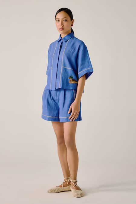 Cord Duck Embroidered Boxy Shirt & Shorts Set 