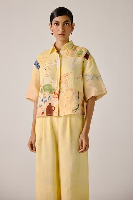 Cord Multicolor Fisherman Print Boxy Shirt 