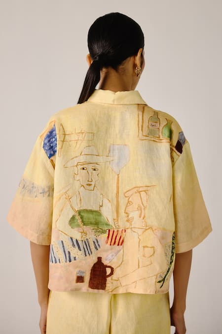 Cord Multicolor Fisherman Print Boxy Shirt 