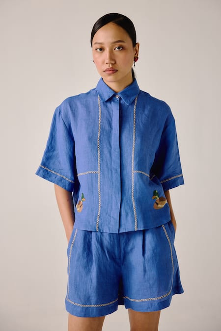 Cord Duck Embroidered Boxy Shirt 