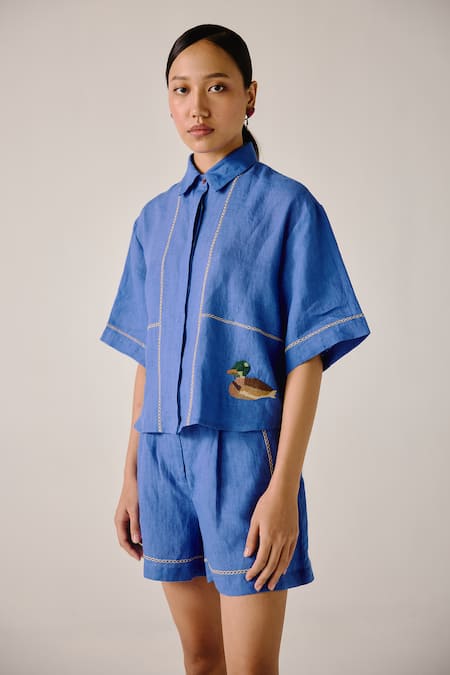 Cord Duck Embroidered Boxy Shirt 