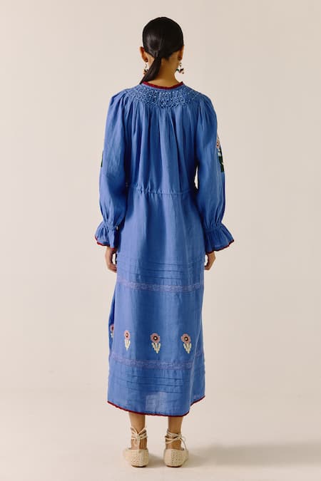 Cord Electric Blue Floral Applique Dress 