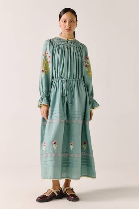 Cord Embellished Tie-Up Midi Dress 