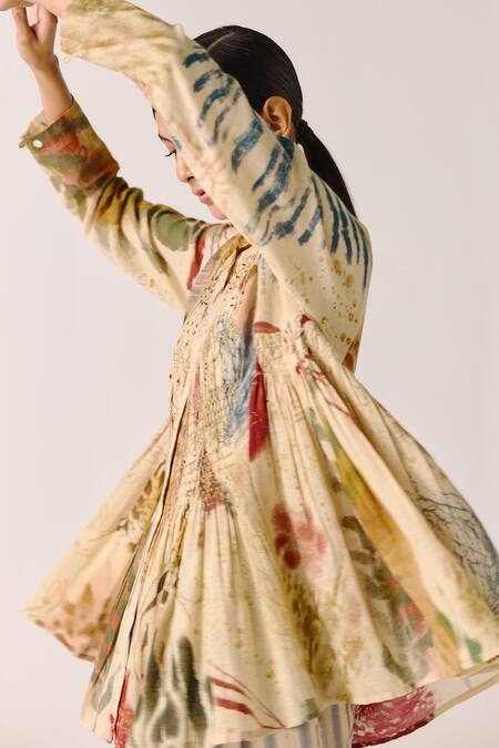 Cord_Multi Color Cotton Round Neck Frida Abstract Print Shirt _at_Aza_Fashions