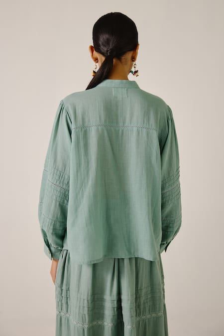 Cord Pintuck Lace Insert Shirt 