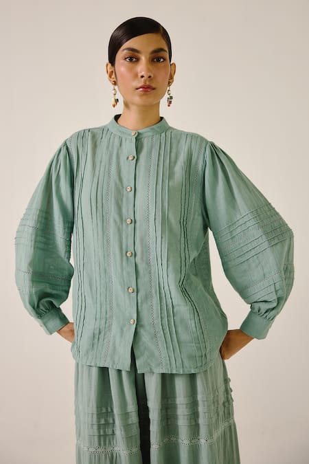 Cord Pintuck Lace Insert Shirt 