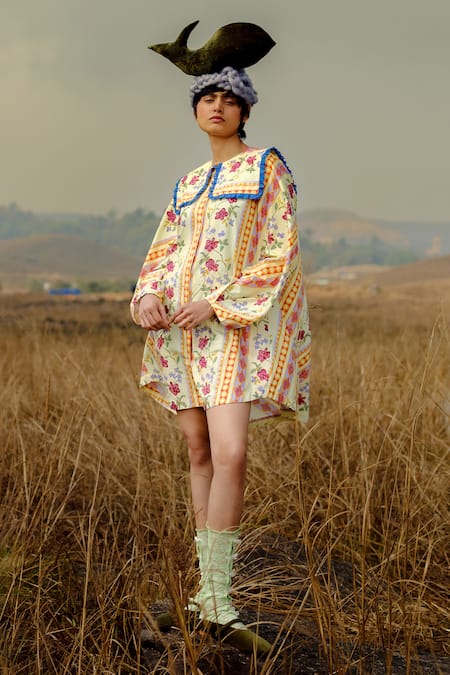 Cord Floral Folk Bloom Printed Shirt Dress 