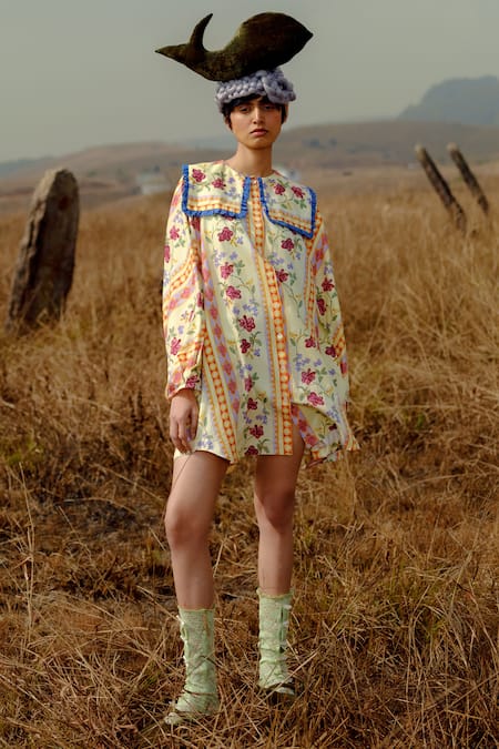 Cord Floral Folk Bloom Printed Shirt Dress 