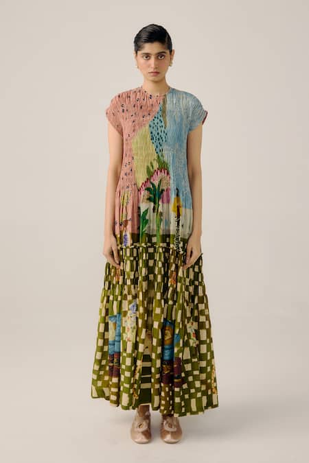 Cord Multicolor Alice Print Tiered Dress 