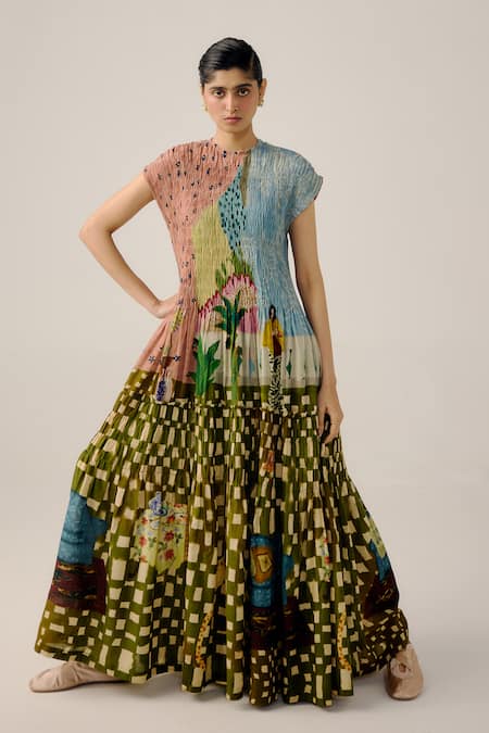 Cord Multicolor Alice Print Tiered Dress 