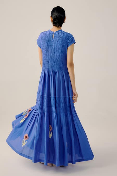 Cord Electric Blue Applique Tiered Maxi Dress 