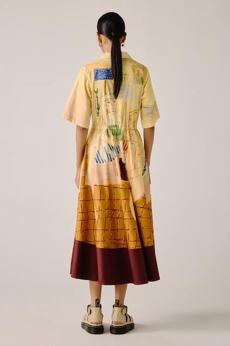 Cord Multicolor Fisherman Print Wrap Dress 