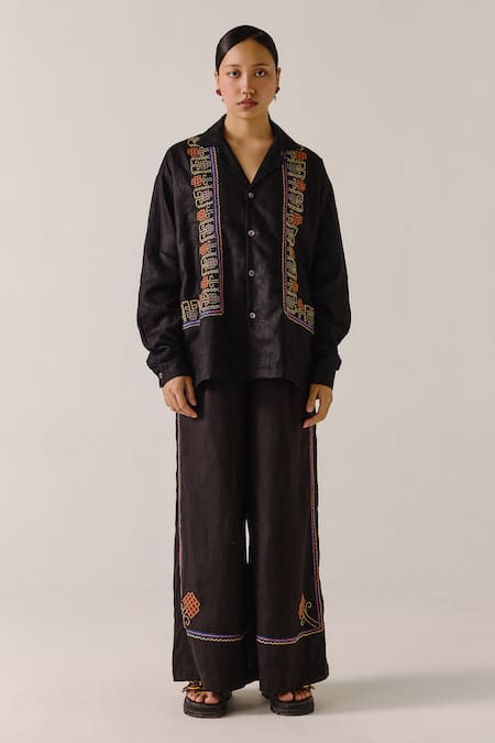 Cord Floral Scallop Embroidered Shirt & Pant Set 