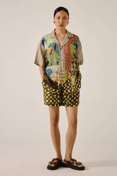 Cord Multicolor Alice Print Shirt & Shorts Set 