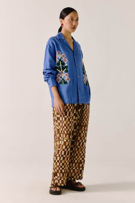 Cord Embellished Floral Applique Shirt 