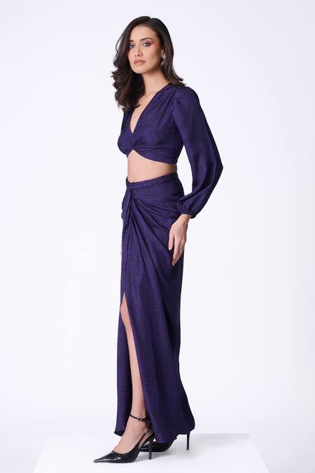 Buy S&N By Shantnu Nikhil Purple Silk V-neck Leopard Print Crop Top Online at Aza Fashions Buy_S&N By Shantnu Nikhil_Purple Silk V-neck Leopard Print Crop Top_Online_at_Aza_Fashions