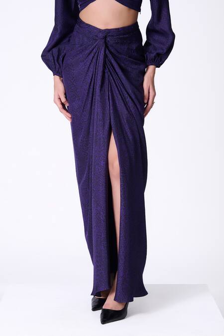 S&N By Shantnu Nikhil Purple Silk Leopard Print Draped Skirt Online at Aza Fashions S&N By Shantnu Nikhil_Purple Silk Leopard Print Draped Skirt_Online_at_Aza_Fashions