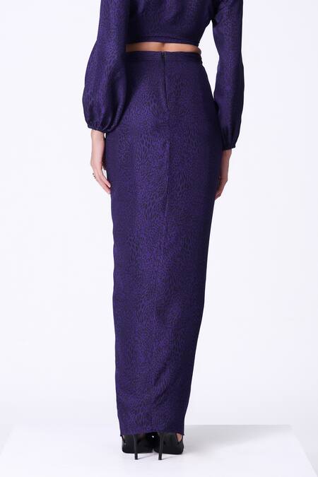 Shop S&N By Shantnu Nikhil Purple Silk Leopard Print Draped Skirt at Aza Fashions Shop_S&N By Shantnu Nikhil_Purple Silk Leopard Print Draped Skirt_at_Aza_Fashions