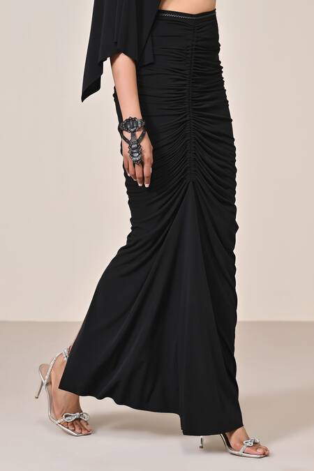 Buy_S&N By Shantnu Nikhil_Black Polyester Asymmetric Gathered Skirt_Online_at_Aza_Fashions