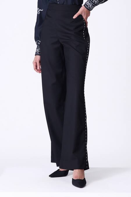 S&N By Shantnu Nikhil Black Embroidery Flared Trouser With Pipe Work Online at Aza Fashions S&N By Shantnu Nikhil_Black Embroidery Flared Trouser With Pipe Work_Online_at_Aza_Fashions