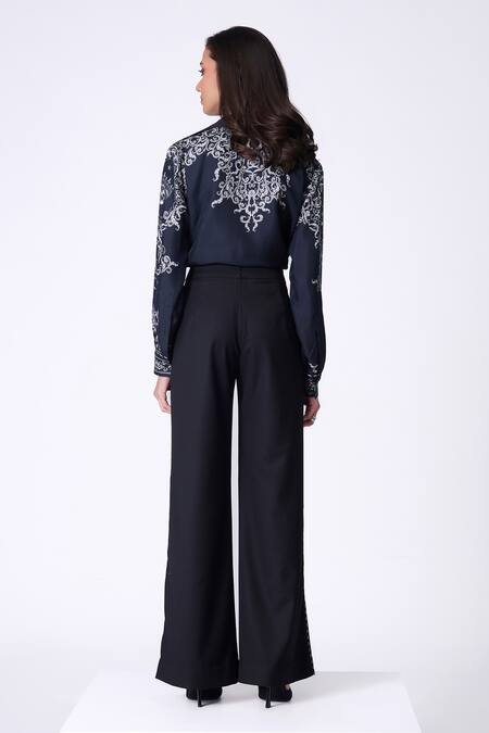 Shop S&N By Shantnu Nikhil Black Embroidery Flared Trouser With Pipe Work at Aza Fashions Shop_S&N By Shantnu Nikhil_Black Embroidery Flared Trouser With Pipe Work_at_Aza_Fashions