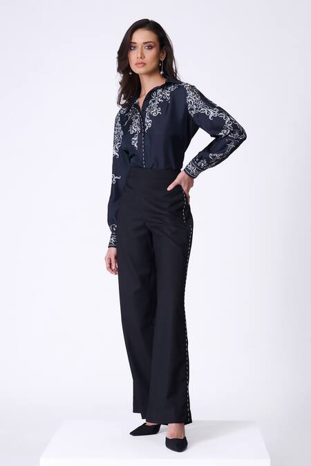 Shop S&N By Shantnu Nikhil Black Embroidery Flared Trouser With Pipe Work Online at Aza Fashions Shop_S&N By Shantnu Nikhil_Black Embroidery Flared Trouser With Pipe Work_Online_at_Aza_Fashions
