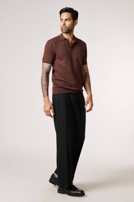 S&N By Shantnu Nikhil Brown Wool Choco Textured Placement Embroidered T Shirt Online at Aza Fashions S&N By Shantnu Nikhil_Brown Wool Choco Textured Placement Embroidered T Shirt_Online_at_Aza_Fashions