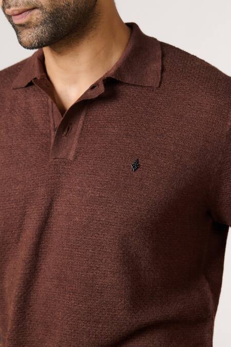 Buy S&N By Shantnu Nikhil Brown Wool Choco Textured Placement Embroidered T Shirt Online at Aza Fashions Buy_S&N By Shantnu Nikhil_Brown Wool Choco Textured Placement Embroidered T Shirt_Online_at_Aza_Fashions