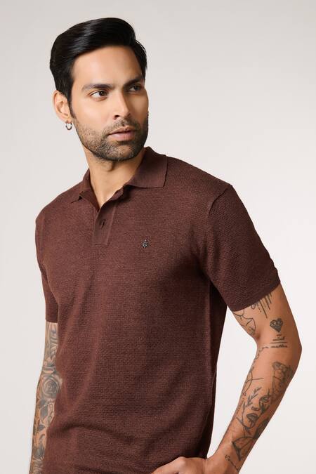 Shop S&N By Shantnu Nikhil Brown Wool Choco Textured Placement Embroidered T Shirt Online at Aza Fashions Shop_S&N By Shantnu Nikhil_Brown Wool Choco Textured Placement Embroidered T Shirt_Online_at_Aza_Fashions