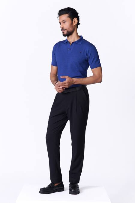 S&N By Shantnu Nikhil Blue Wool Navy Textured T Shirt Online at Aza Fashions S&N By Shantnu Nikhil_Blue Wool Navy Textured T Shirt_Online_at_Aza_Fashions