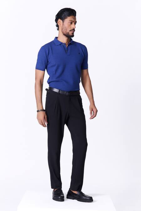 Shop S&N By Shantnu Nikhil Blue Wool Navy Textured T Shirt Online at Aza Fashions Shop_S&N By Shantnu Nikhil_Blue Wool Navy Textured T Shirt_Online_at_Aza_Fashions