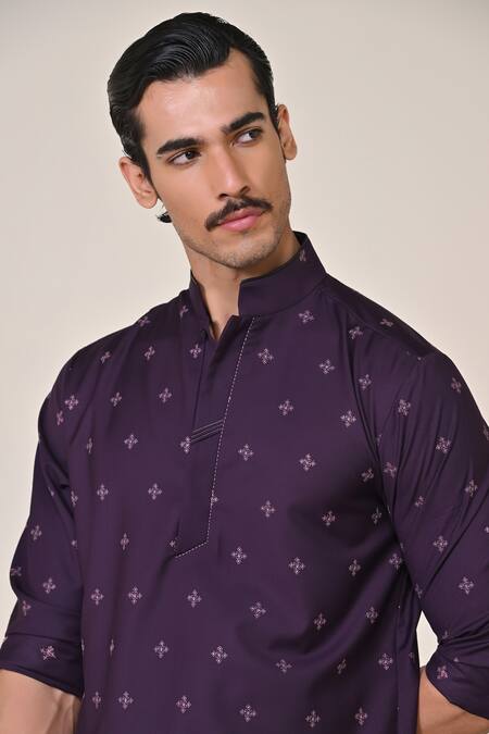 S&N By Shantnu Nikhil_Purple Viscose Abstract Print Short Kurta_Online_at_Aza_Fashions