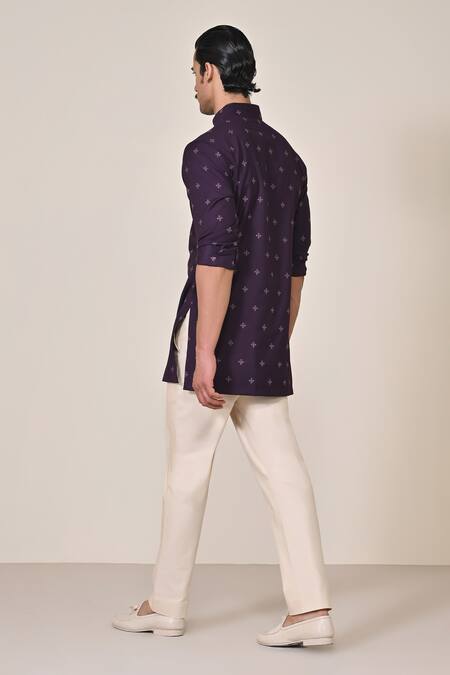 Shop_S&N By Shantnu Nikhil_Purple Viscose Abstract Print Short Kurta_at_Aza_Fashions