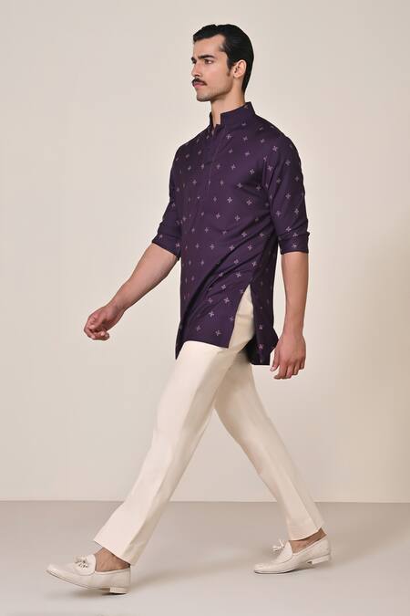 Buy_S&N By Shantnu Nikhil_Purple Viscose Abstract Print Short Kurta_Online_at_Aza_Fashions