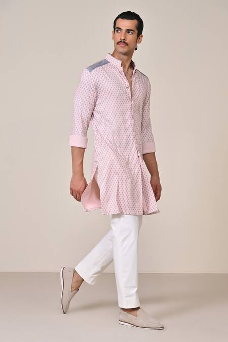 S&N By Shantnu Nikhil Pink Silk Checkered Print Kurta Online at Aza Fashions S&N By Shantnu Nikhil_Pink Silk Checkered Print Kurta_Online_at_Aza_Fashions