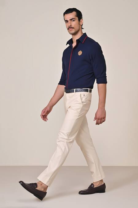 S&N By Shantnu Nikhil Blue Embroidery Crest Placement Shirt Online at Aza Fashions S&N By Shantnu Nikhil_Blue Embroidery Crest Placement Shirt_Online_at_Aza_Fashions