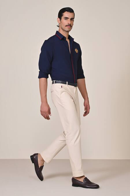 Buy S&N By Shantnu Nikhil Blue Embroidery Crest Placement Shirt Online at Aza Fashions Buy_S&N By Shantnu Nikhil_Blue Embroidery Crest Placement Shirt_Online_at_Aza_Fashions