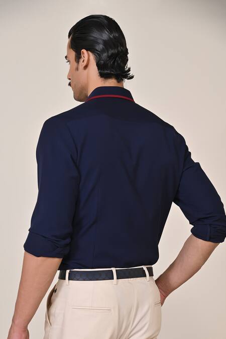 Shop S&N By Shantnu Nikhil Blue Embroidery Crest Placement Shirt at Aza Fashions Shop_S&N By Shantnu Nikhil_Blue Embroidery Crest Placement Shirt_at_Aza_Fashions